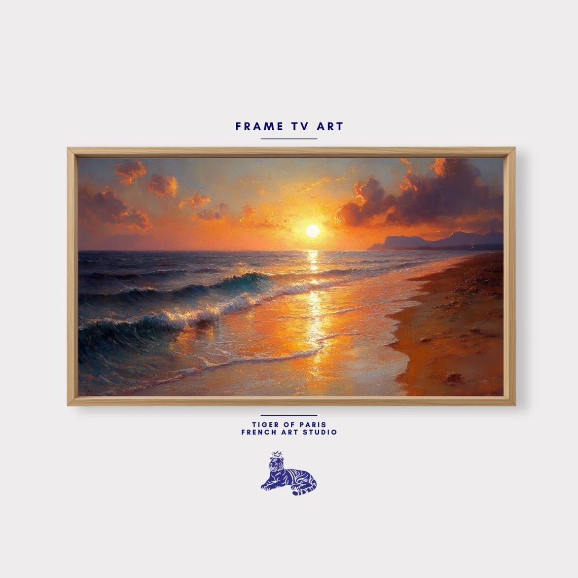 Golden Sunset Ocean Waves Beach Evening Glow Warm Seascape Poster