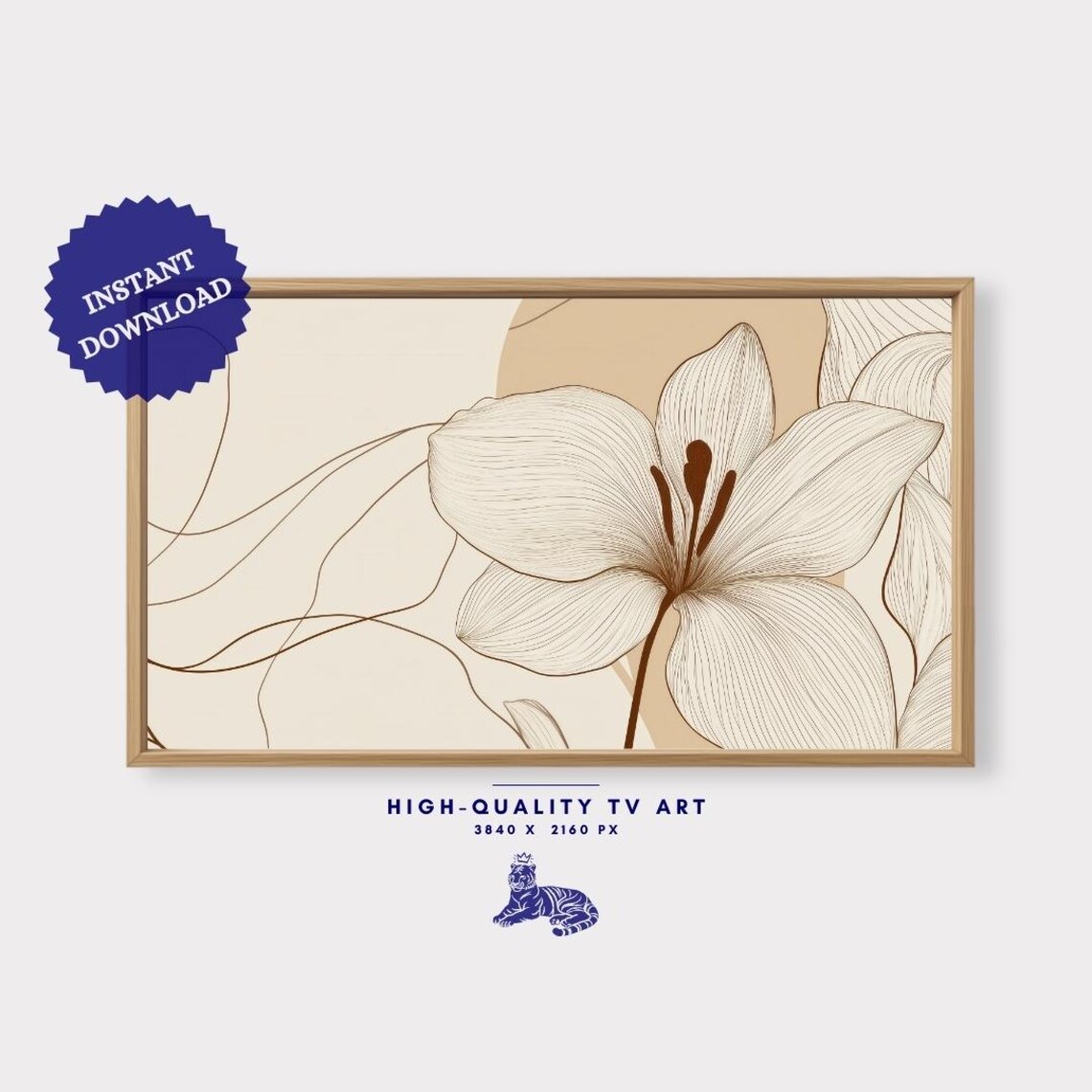 Minimalist Lily Flower Line Art Beige Japandi Style Botanical Poster - Image 3