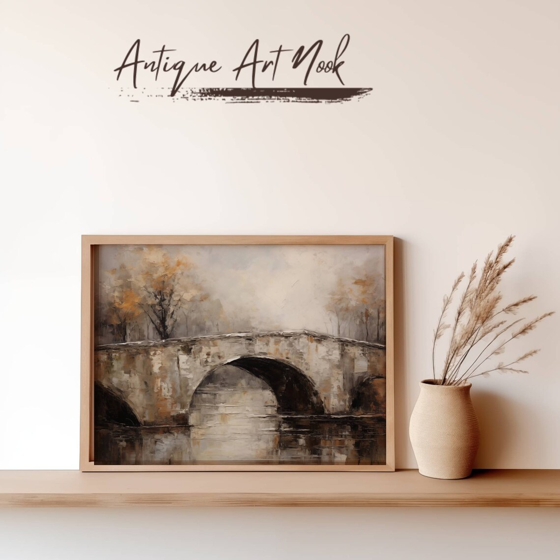 Vintage Bridge Landscape - Antique Countryside Artwork - Image 3