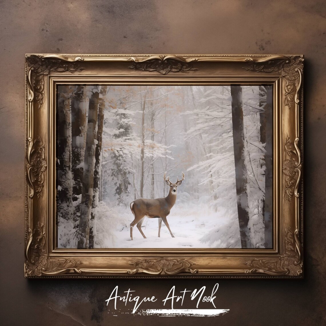 Deer In Woods, Winter Forest Landscape Art - Image 2