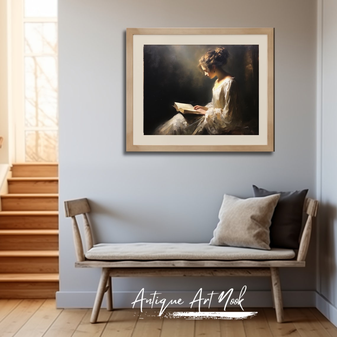 Portrait Of Woman Vintage Painting Antique Wall Art Woman In White Oil Painting Vintage Style Decor Moody - Image 3