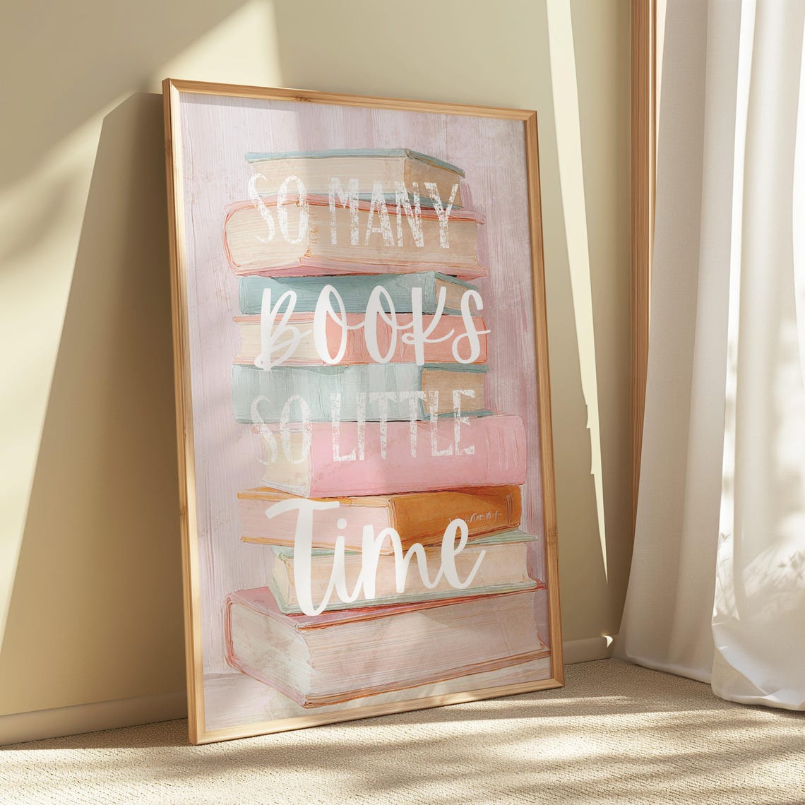 So Many Books So Little Time Pastel Painted Book Stack Quote Poster - Image 4