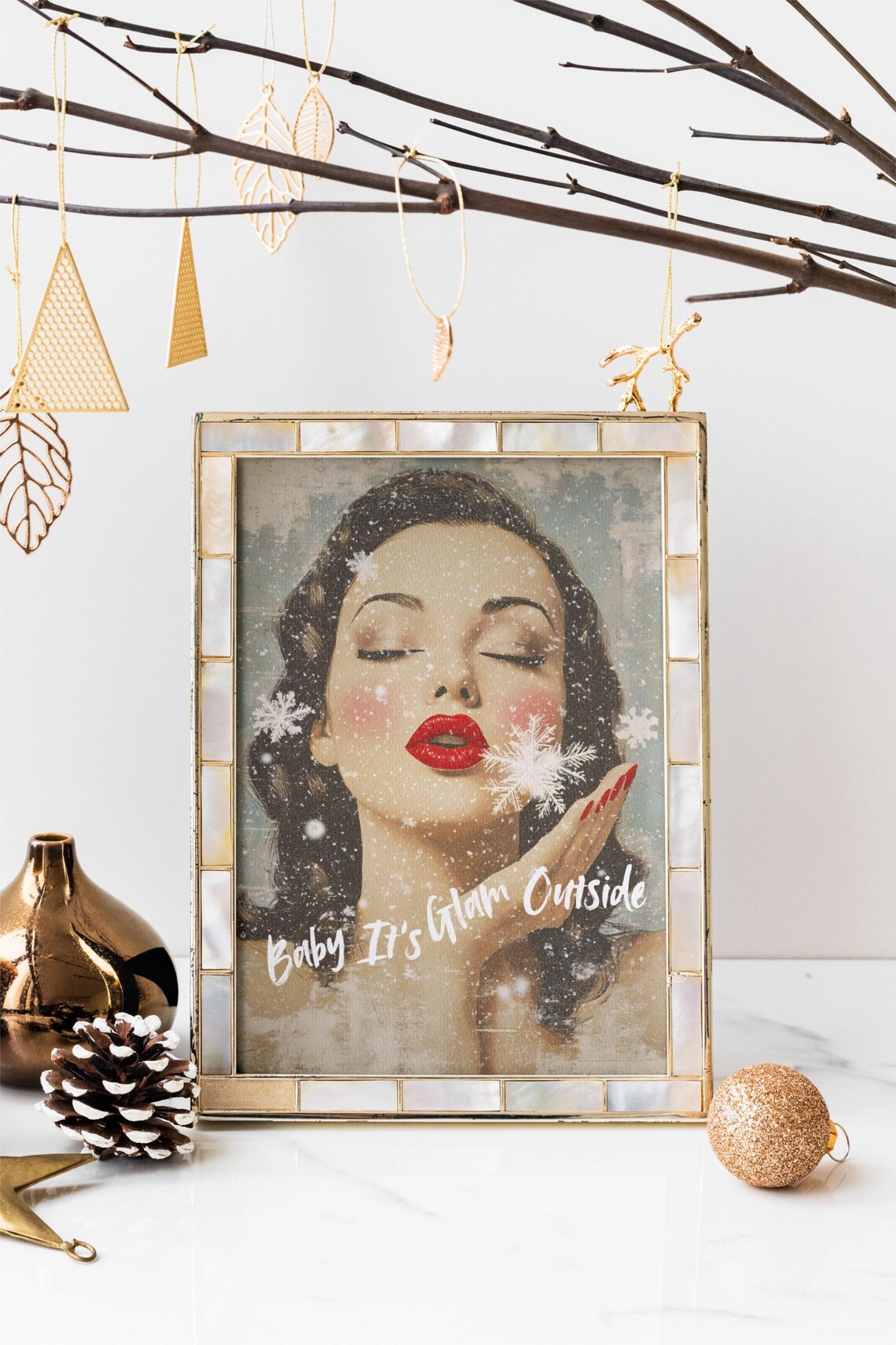 Baby Its Glam Outside Retro Winter Glamour Snowflake Art Poster - Image 4