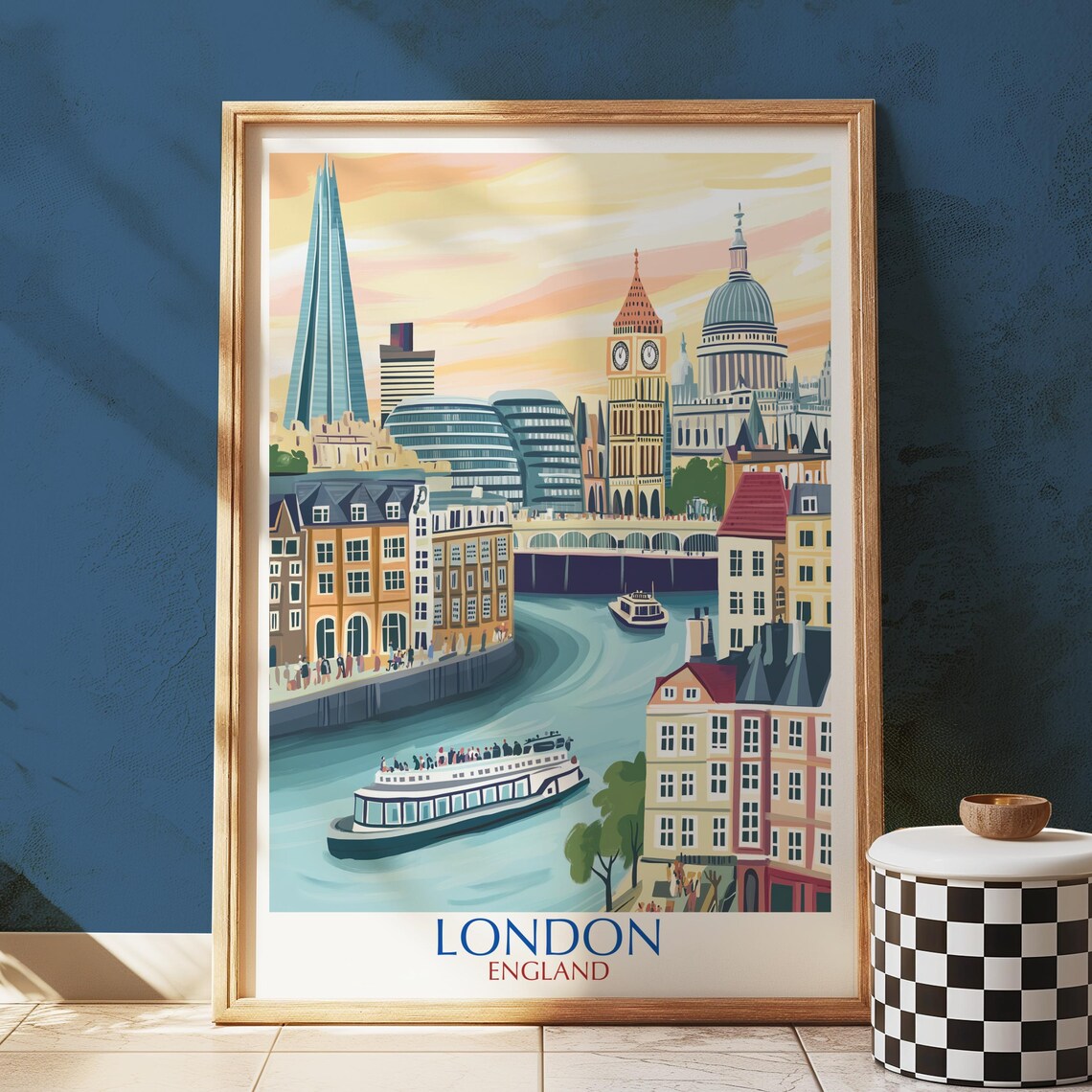 London Cityscape Print Watercolor Thames River England Wall Art