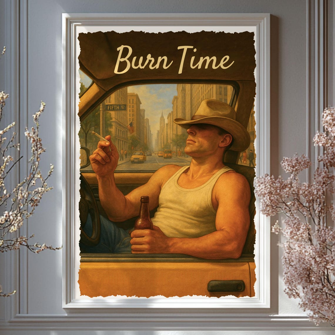 Burn Time Retro Cowboy in New York City Vintage Style Poster