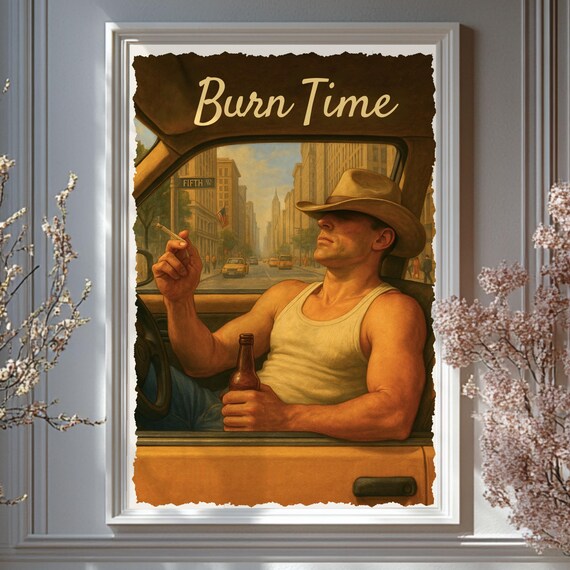 Burn Time Retro Cowboy in New York City Vintage Style Poster