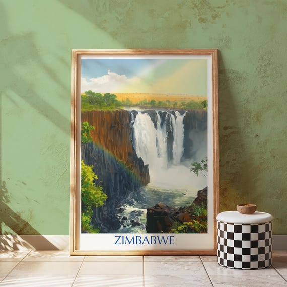 Victoria Falls Print Zimbabwe African Landscape Travel Poster