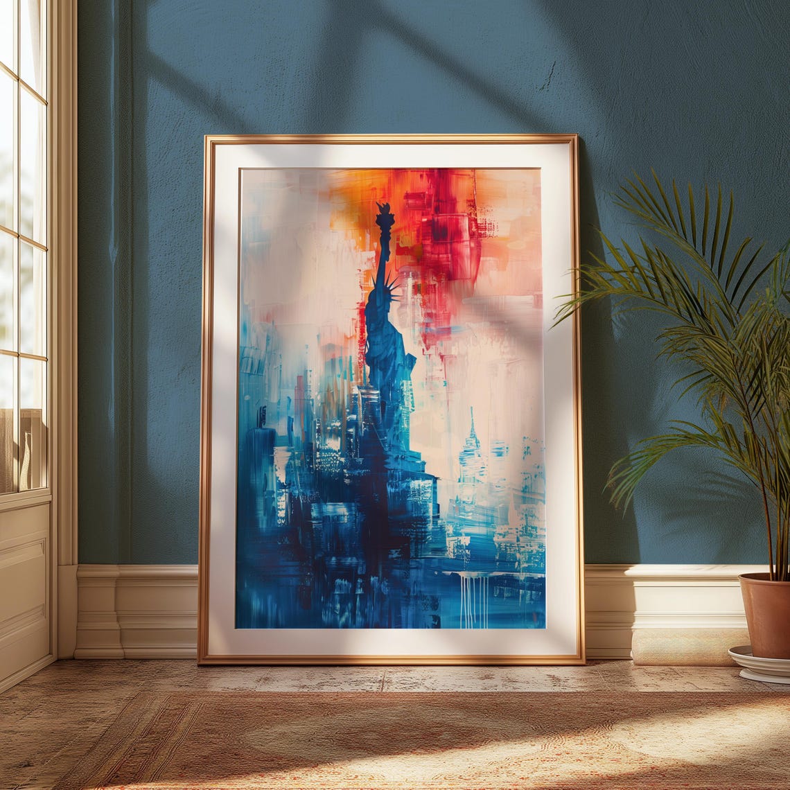 Nyc Skyline Art Print Abstract Statue Of Liberty Watercolor