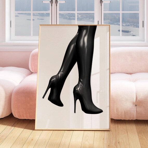 Glossy Black Stiletto Boots Fashion Legs Modern Chic Art Poster