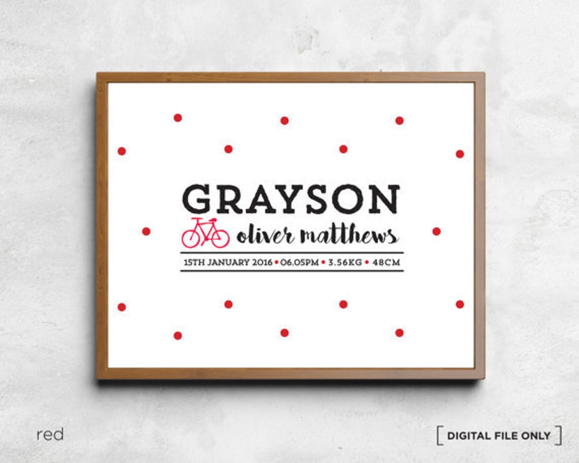 Blue Bicycle Birth Stats Personalized Baby Boy Nursery Poster - Image 4