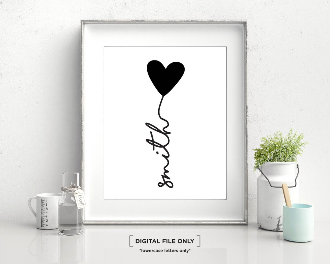 Heart Balloon Personalized Family Name Sign Script Poster Design - Image 3