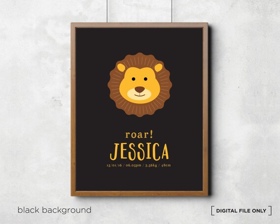 Cute Lion Birth Stats Personalized Baby Nursery Decor Wall Art