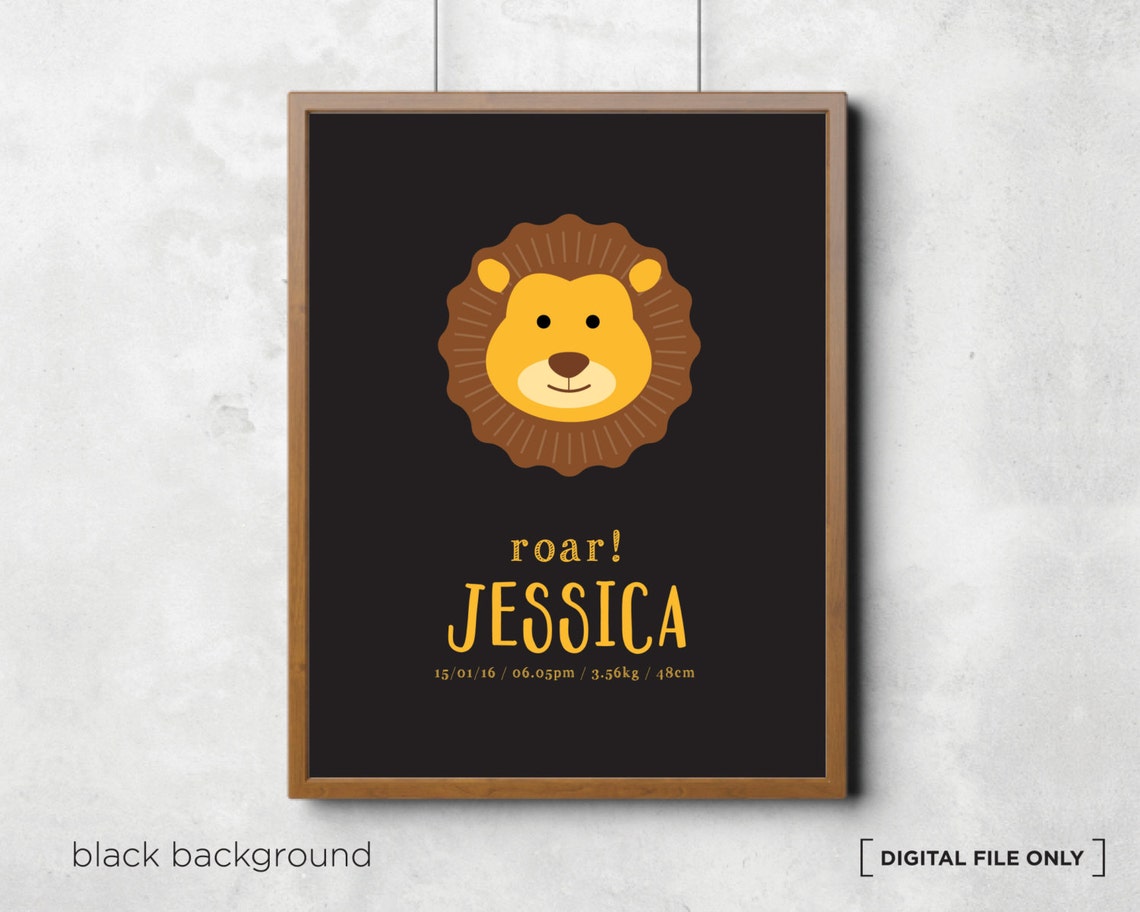 Cute Lion Birth Stats Personalized Baby Nursery Decor Wall Art