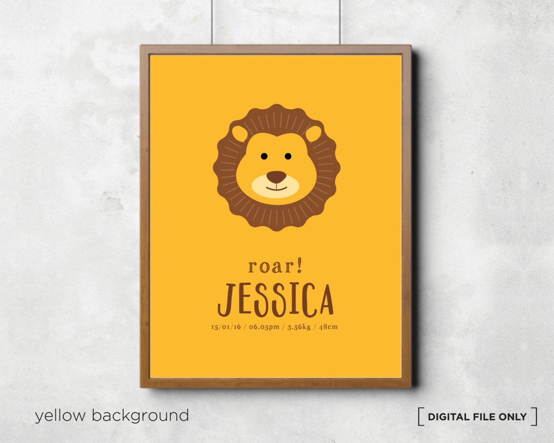 Cute Lion Birth Stats Personalized Baby Nursery Decor Wall Art - Image 4