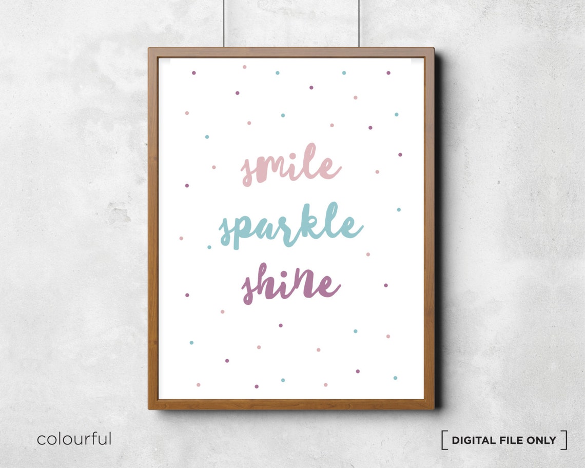 Smile Sparkle Shine Pastel Quote Colorful Nursery Poster Design