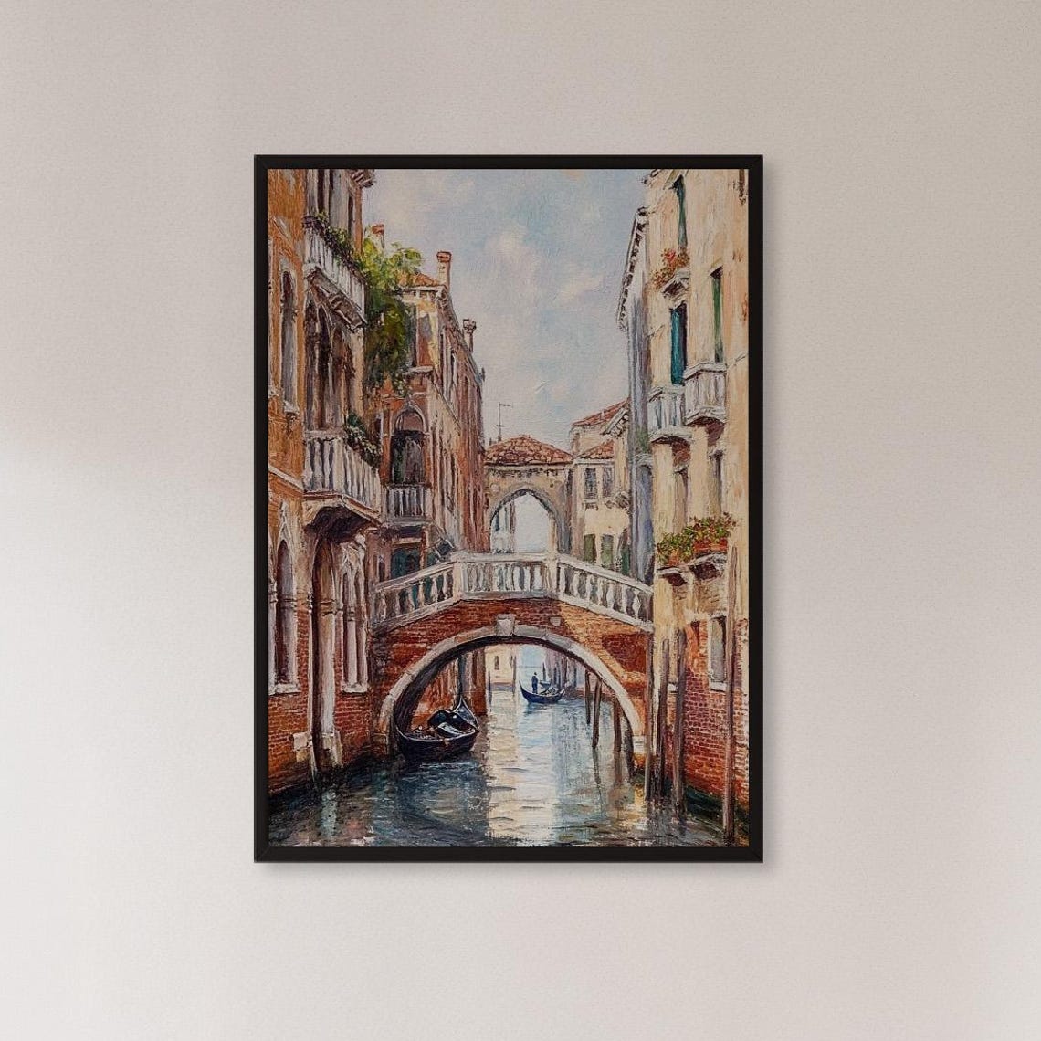 Romantic Venice Canal With Bridge And Gondolas Painting Poster
