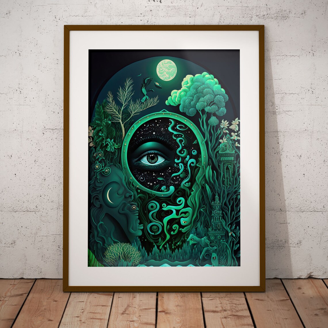 Emerald Green Maximalist Wall Art, Surreal Portal Print