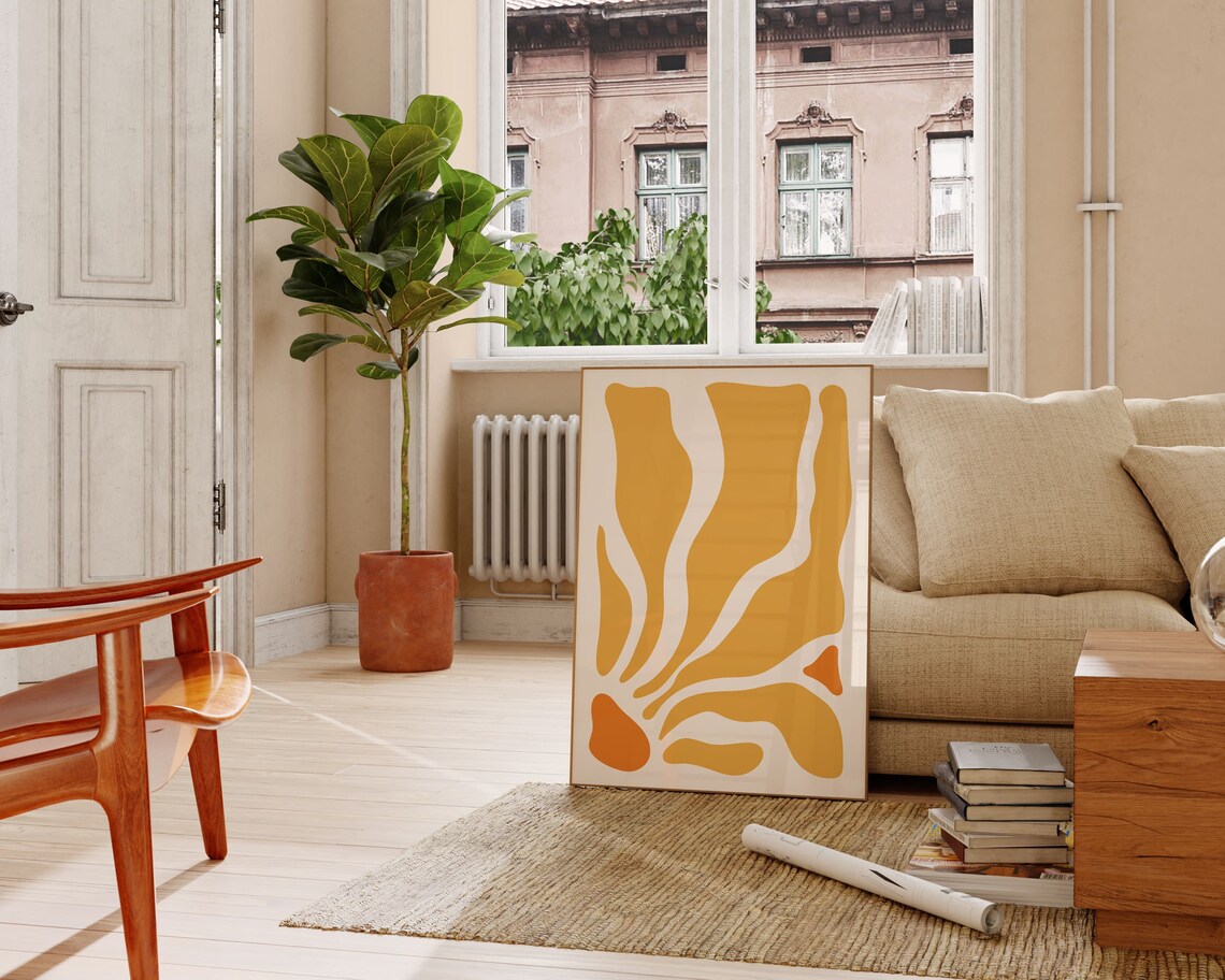 Matisse Yellow Wavy Leaves Boho Art Print - Image 2