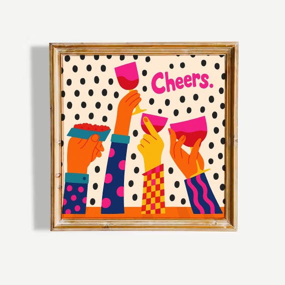 Cheers Poster Colorful Party Wall Art With Retro Pop Design