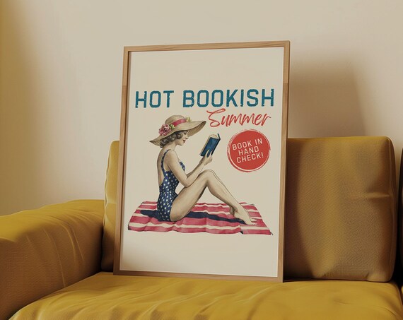 Hot Bookish Summer Retro Pinup Beach Reading Swimsuit Poster
