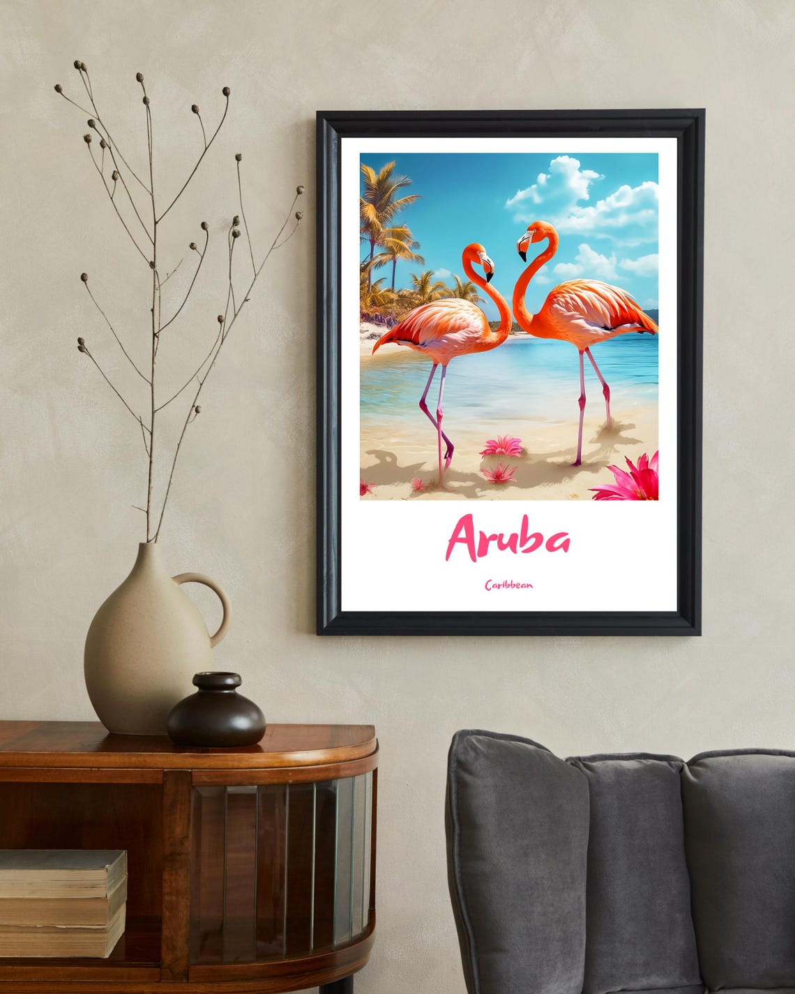 Aruba Poster Aruba Traditional Travel Print Aruba Flamingo Beach Flamingo Poster Wedding Gift Caribbean Christmas Gift Aruba Flamingo - Image 2