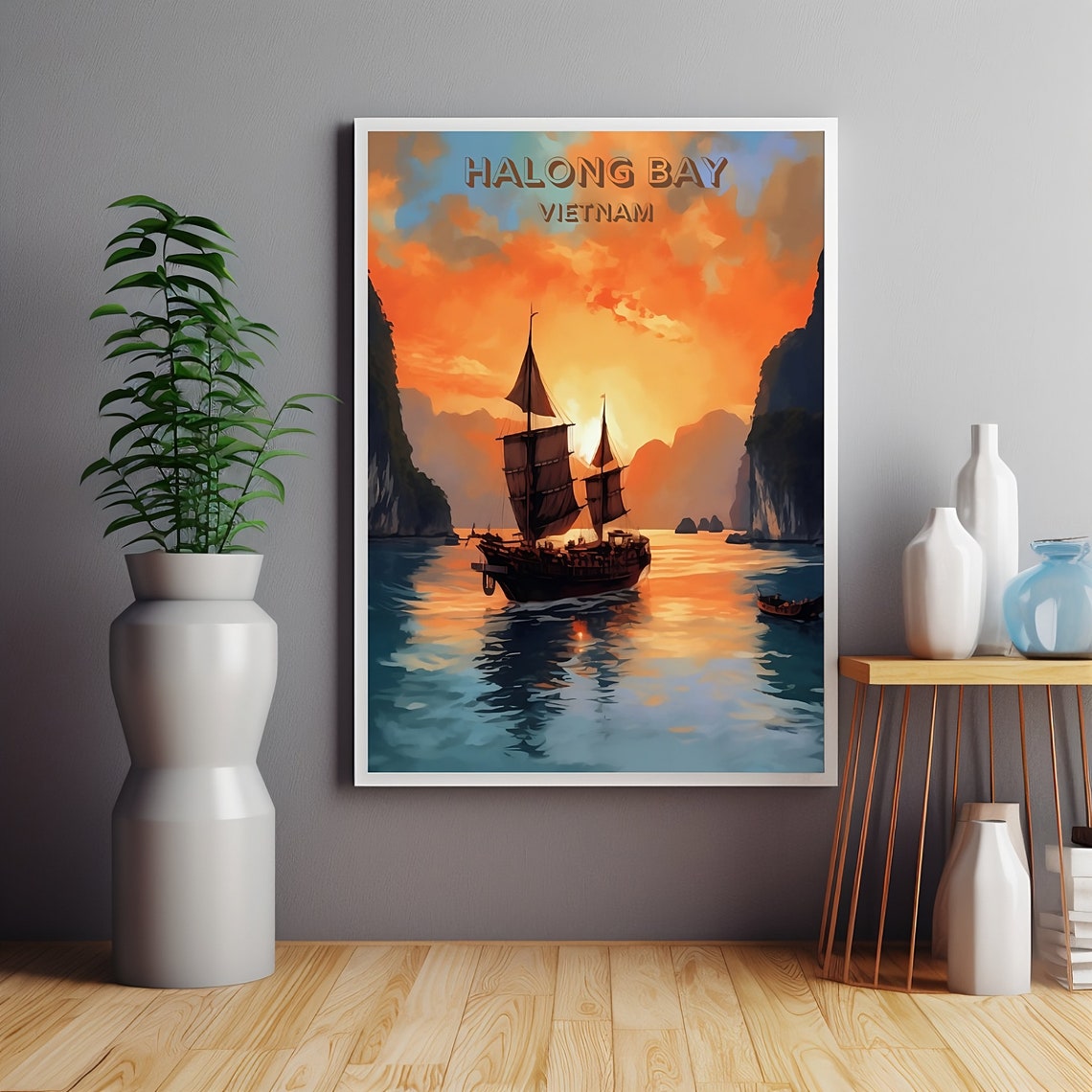 Halong Bay Travel Poster, Vietnam Art Wedding Gift