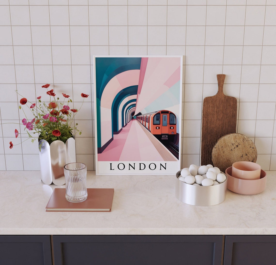 London Underground Station Red Train Illustration Travel Poster - Image 4