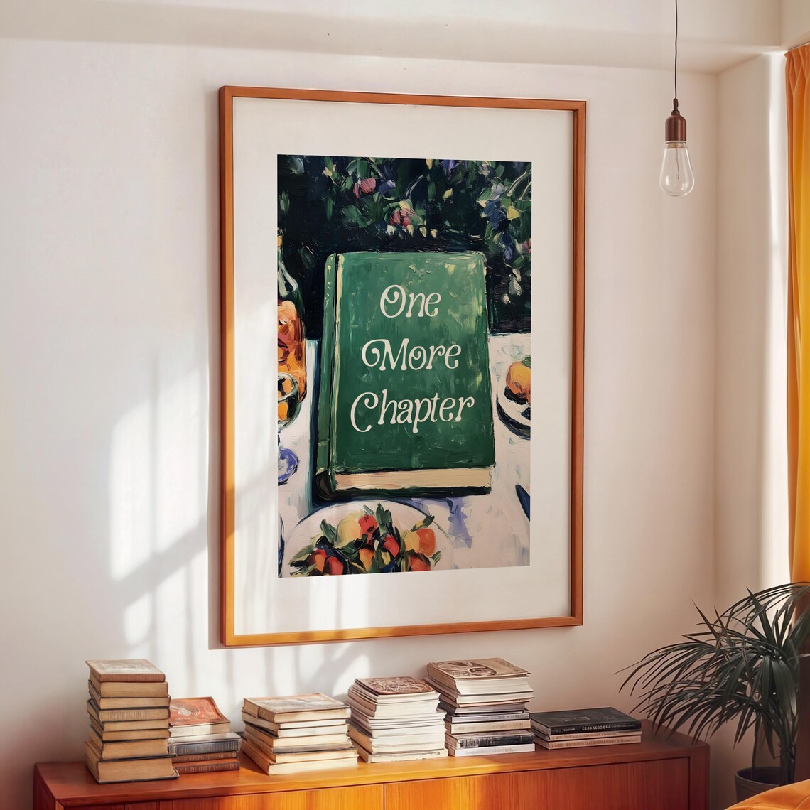 One More Chapter Quote On Green Book Still Life Bookish Art Poster - Image 4