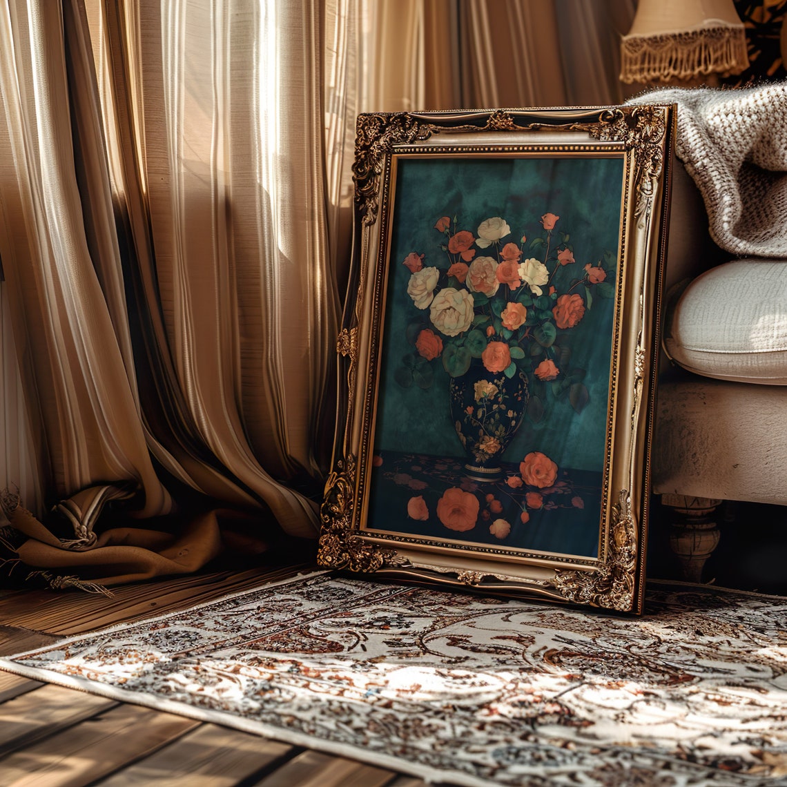 Moody Rose Print Vase Of Roses Painting Vintage Floral Decor Moody Oil Painting Gothic Flower Prints Moody Wall Art Antique Flower Poster - Image 3