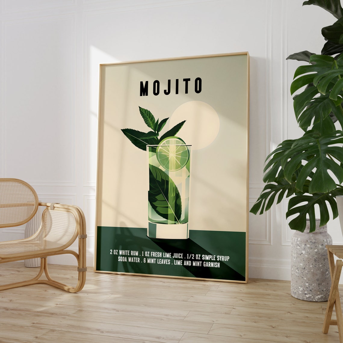 Mojito Cocktail Recipe Retro Mid Century Bar Cart Decor Art Print - Image 4
