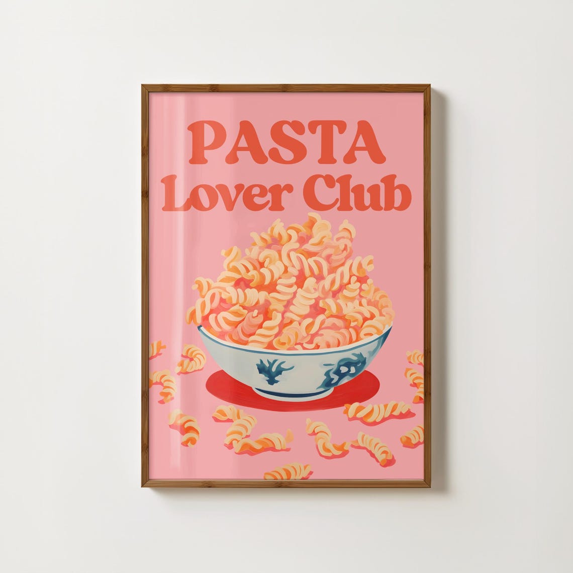 Pasta Lover Club Pink Fusilli Bowl Retro Italian Kitchen Poster