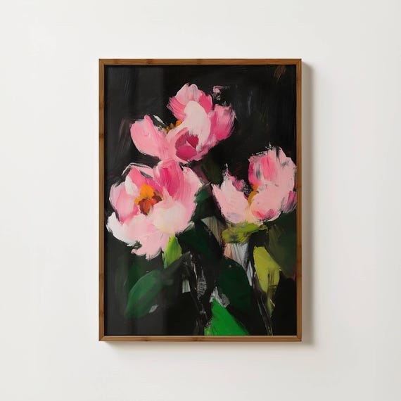 Moody Peony Print Vintage Peonies Wall Art Moody Floral Print Dark Flowers Poster Abstract Flower Print Pink Flower Painting Maximalist Art