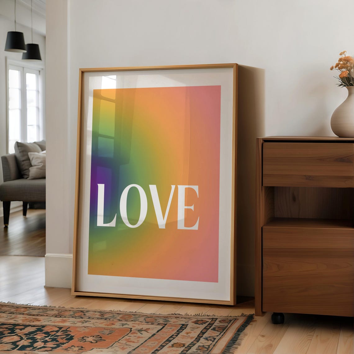 Love White Typography Over A Rainbow Aura Gradient Artwork Poster - Image 3