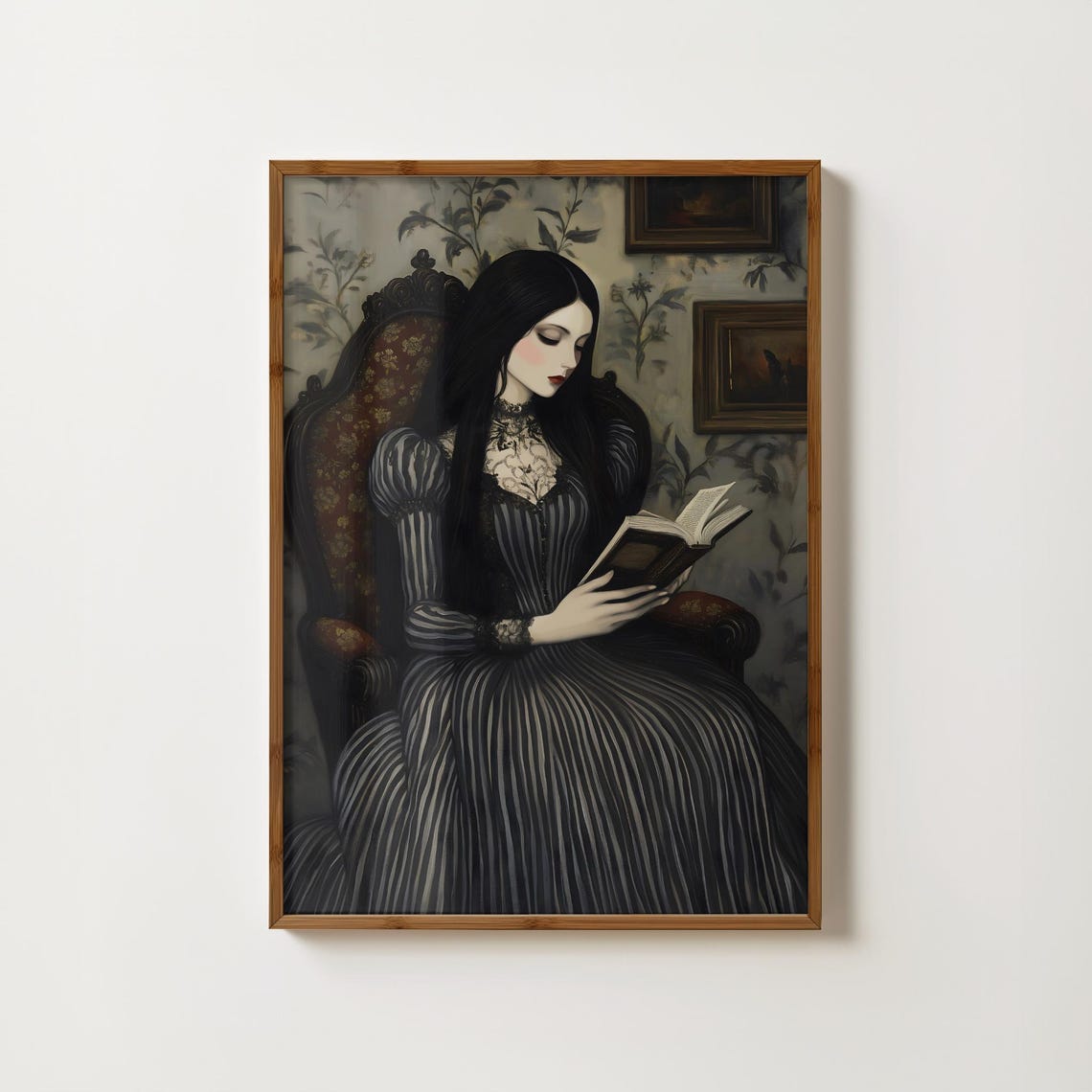 Victorian Woman Reading a Book Dark Academia Gothic Art Poster