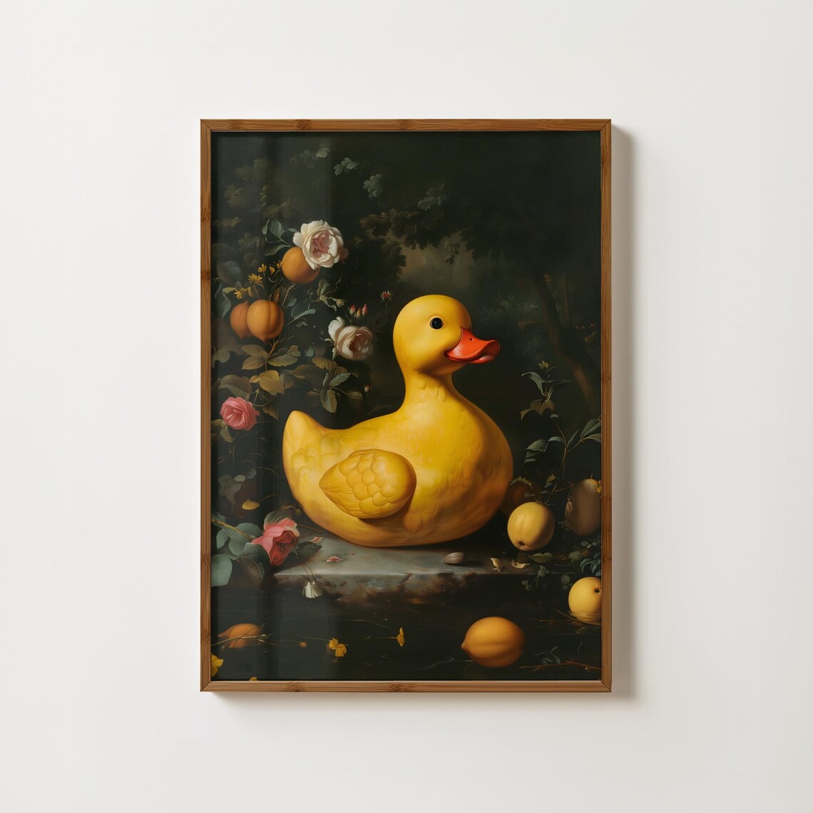 Rubber Duck Dark Baroque Floral Still Life Bathroom Humor Poster