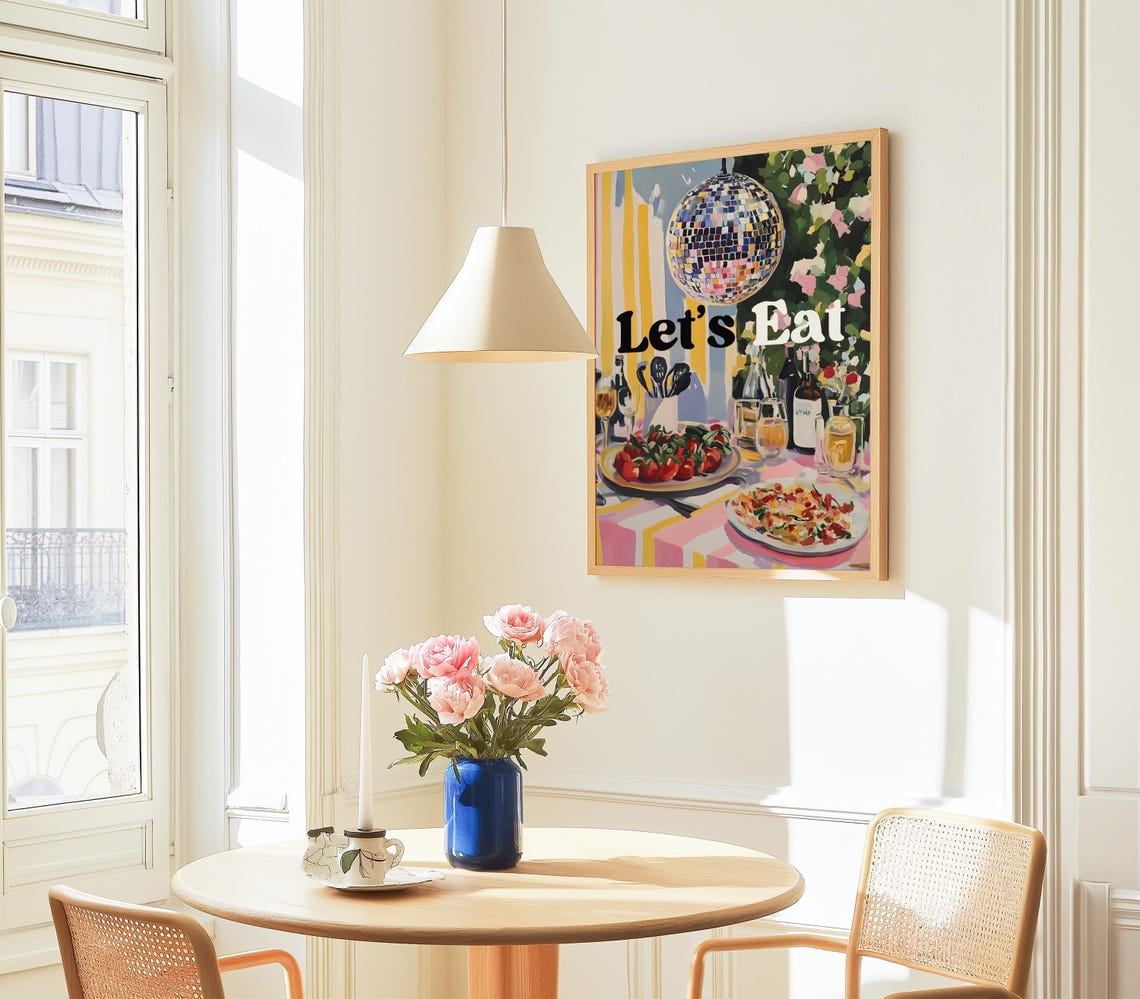 Let's Eat Retro Dinner Party Disco Ball Feast Celebration Poster - Image 4