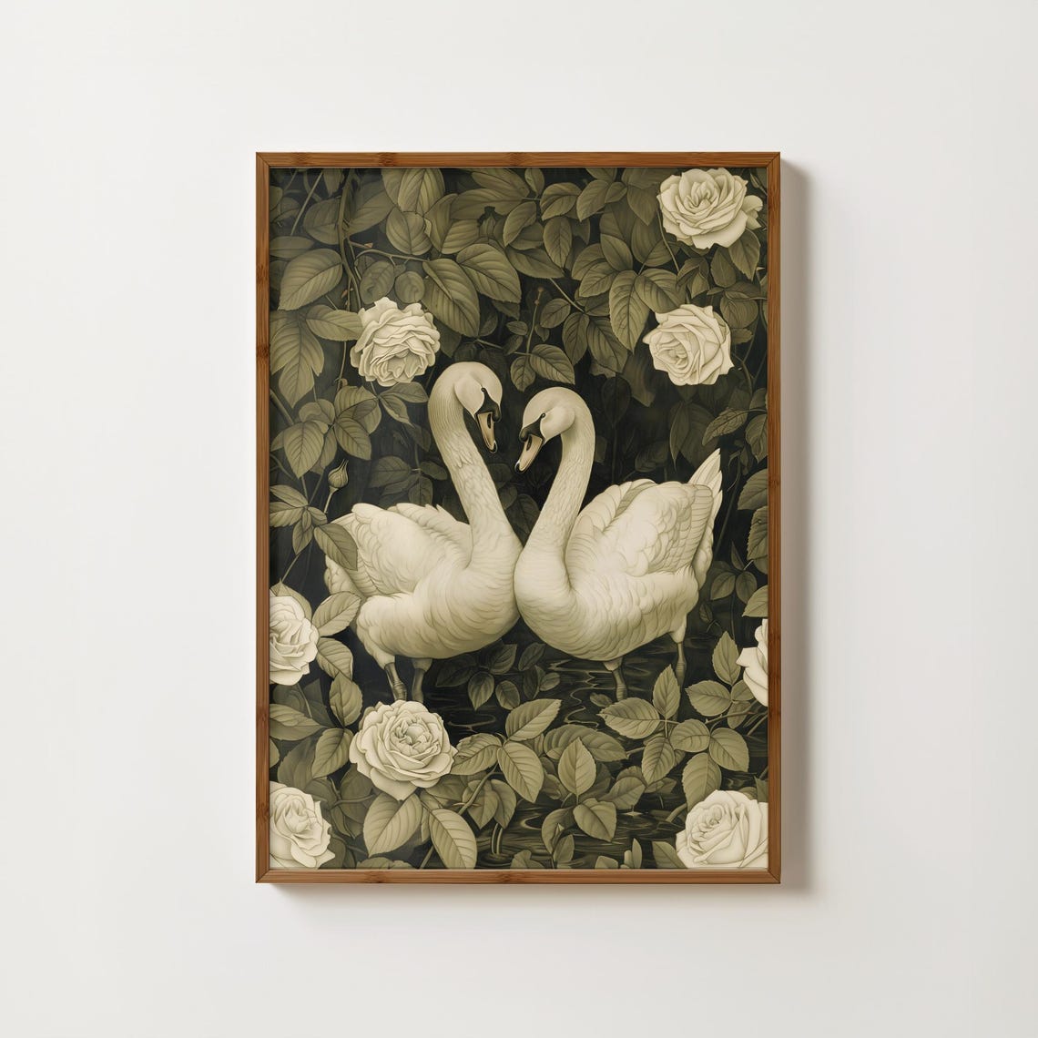 Floral Swan Print Vintage Swan Painting Antique Bird Print Farmhouse Decor Swan Wall Art Swan Drawing Nursery Wall Print Antique Bird Art