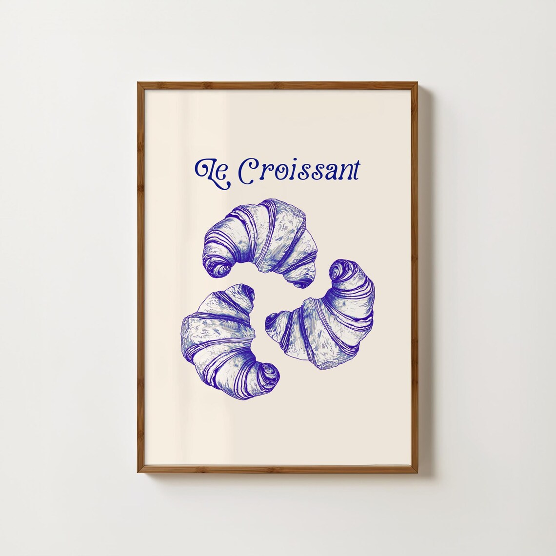Le Croissant Blue Ink Bakery Illustration French Pastry Poster