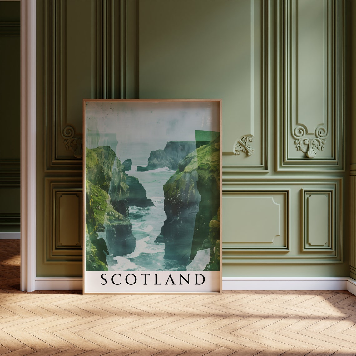 Scotland Dramatic Green Sea Cliffs Misty Coastal Travel Poster - Image 3
