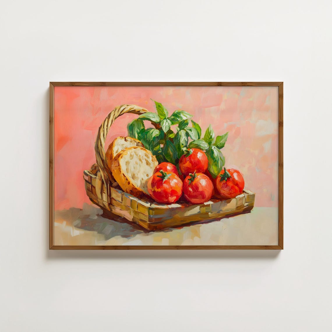 Tomato Basil Bread Basket Mediterranean Still Life Kitchen Print