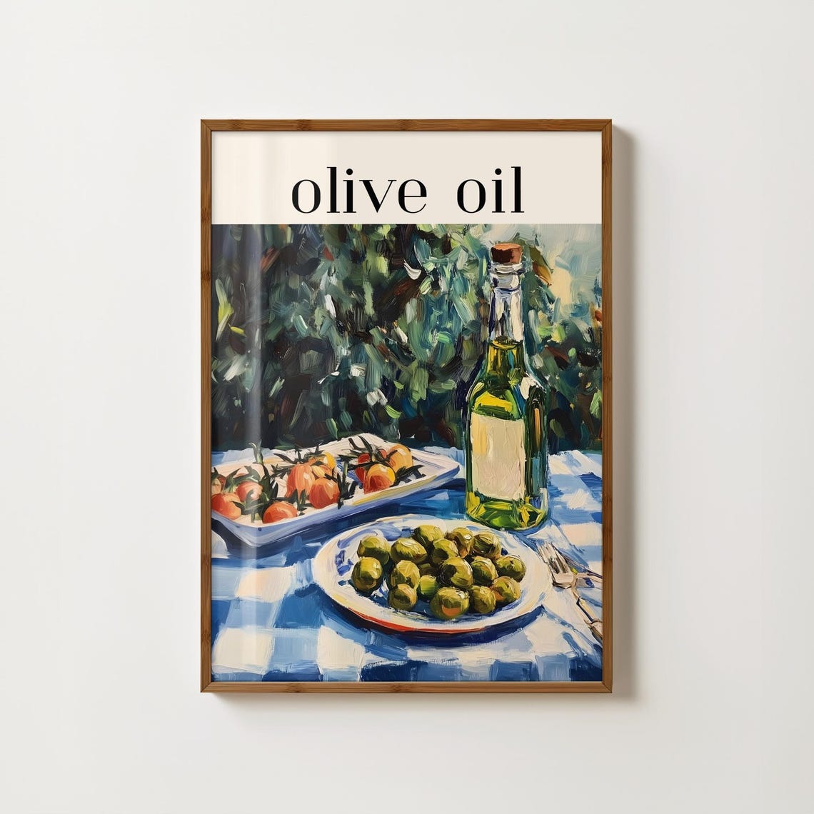 Olive Oil Bottle and Olives Mediterranean Kitchen Still Life Poster