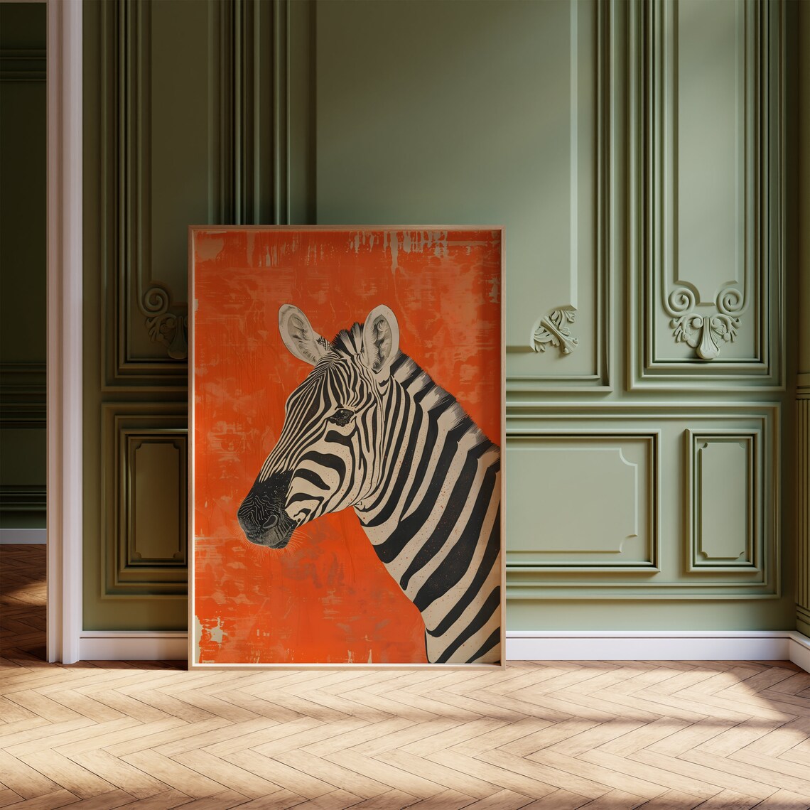 Vintage Orange Zebra Art Print, Safari Wall Decor - Image 2