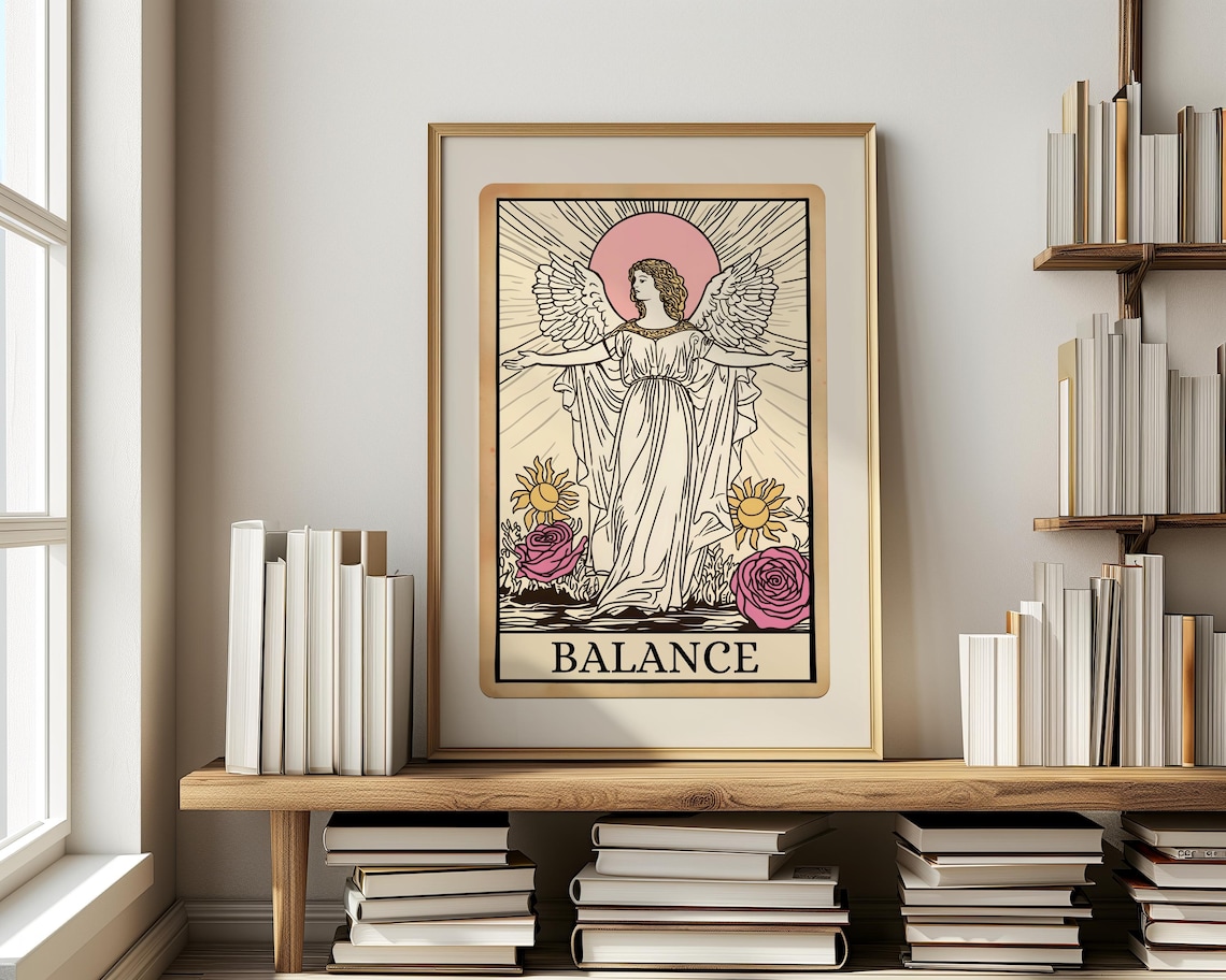 Balance Angel Tarot Card Spiritual Pink Rose Mystical Poster - Image 4