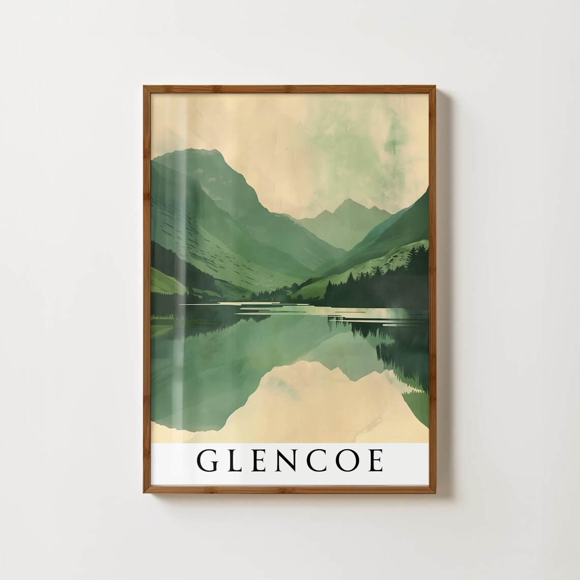 Glencoe Green Loch Mountain Reflection Landscape Travel Poster
