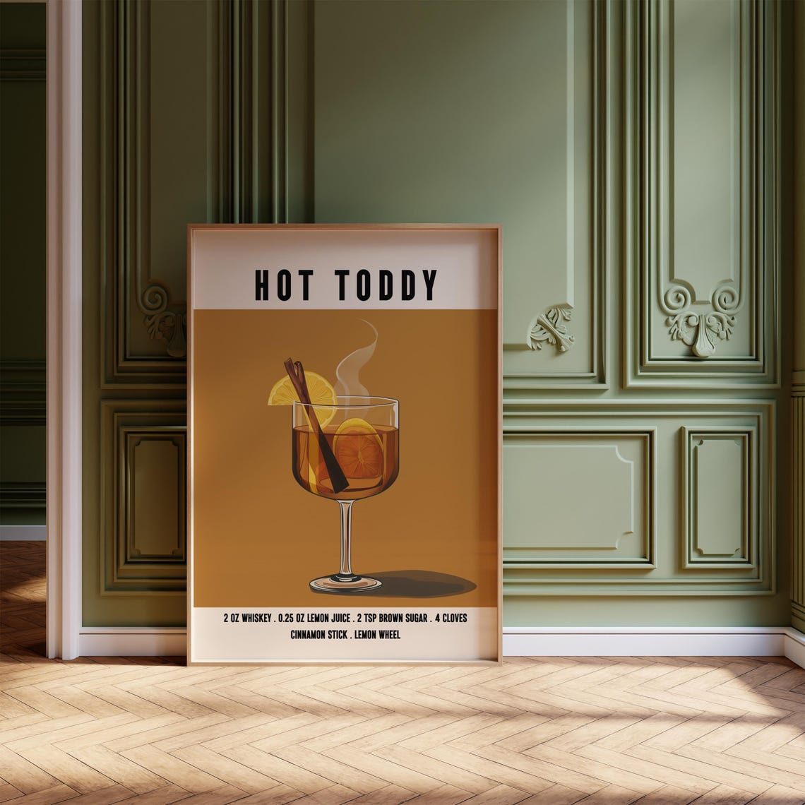 Classic Hot Toddy Whiskey Cocktail Recipe Retro Bar Cart Poster - Image 3