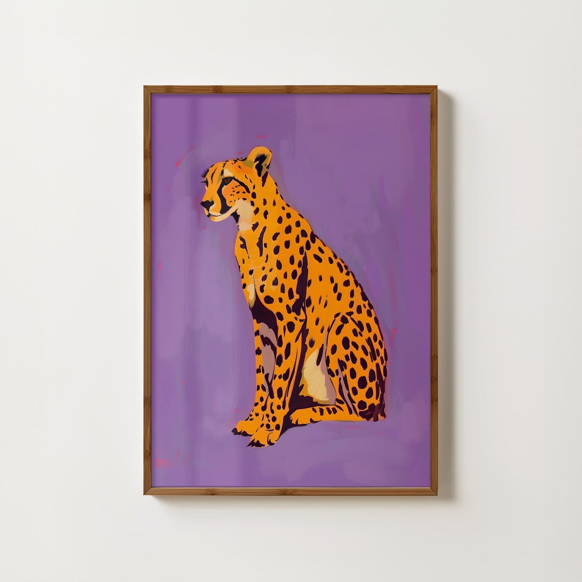 Orange Cheetah Sitting On A Vivid Purple Maximalist Art Poster