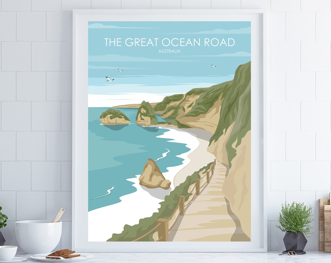Great Ocean Road Australia Travel Poster, Coastal Decor