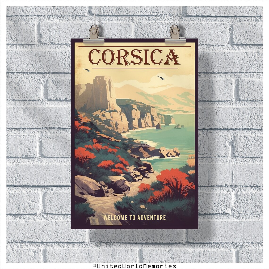 Corsica Welcome To Adventure Vintage Rocky Coastline Travel Poster