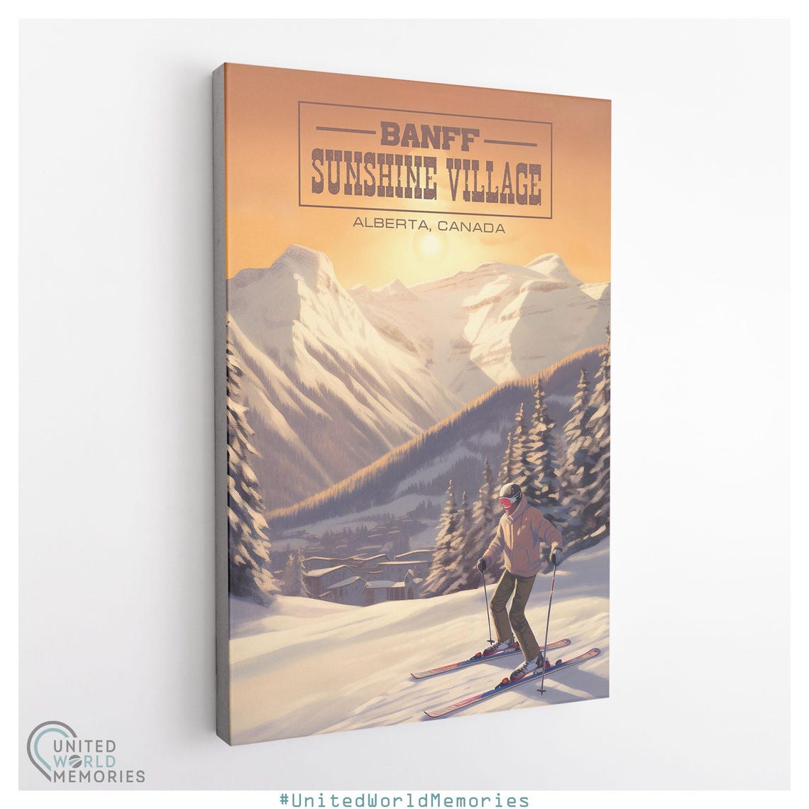 Banff Sunshine Village Alberta Canada Vintage Skier Sunset Ski Poster - Image 3