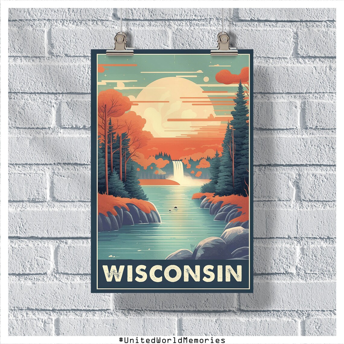 Wisconsin Vintage Travel Poster, Retro Wall Decor
